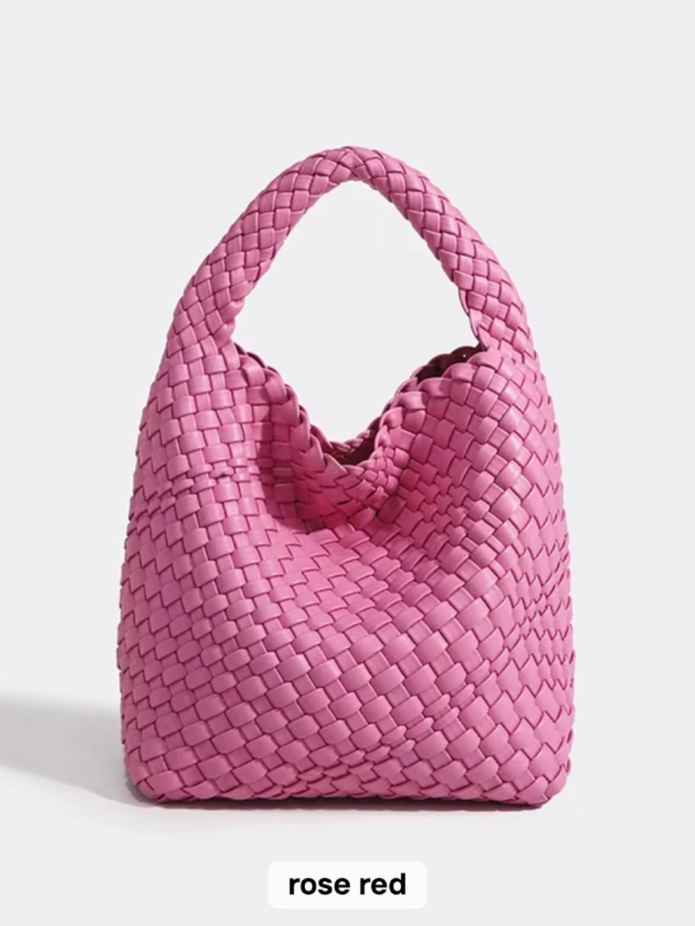 Woven Hobo Shoulder Bag - Rose Red